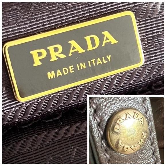 PRADA Nappa Gaufre Ruched Frame Large Bag Brown Soft Leather Tote Purse - Picture 4 of 16